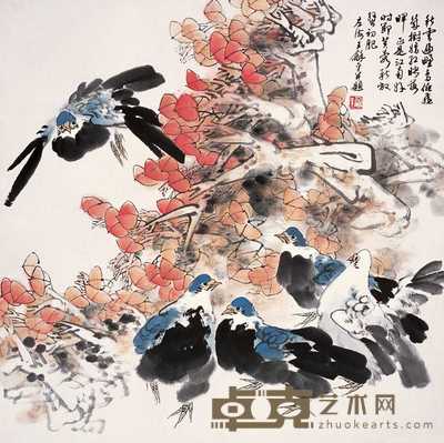 王和平 红叶锦禽 立轴 66×66cm